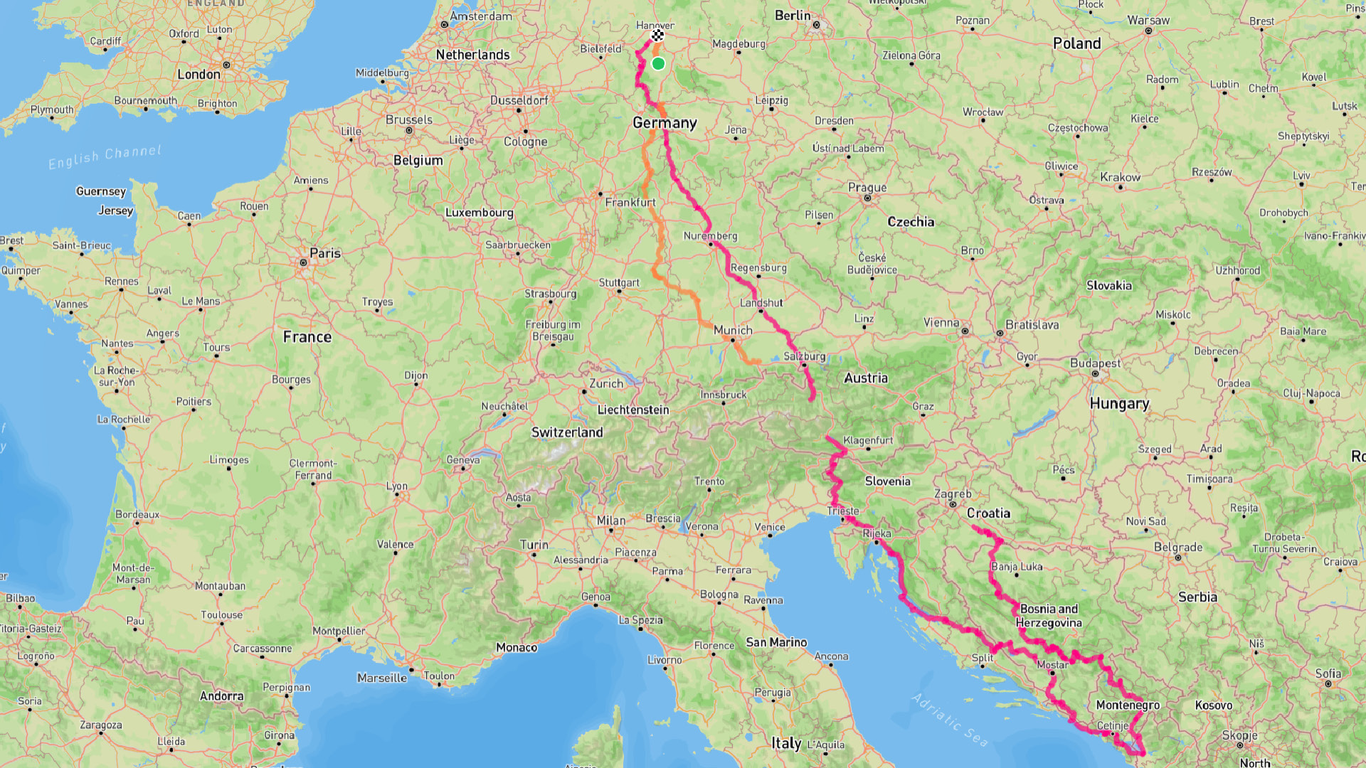 Route der Balkan Radreise auf Landkarte